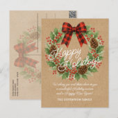 Rustic Holly Wreath Red Black Checkered Bow Feestdagenkaart (Voorkant / Achterkant)