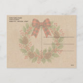 Rustic Holly Wreath Red Black Checkered Bow Feestdagenkaart (Achterkant)