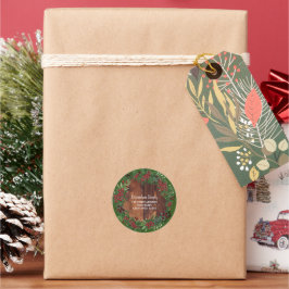 Rustic holly wreatwood return address ronde sticker