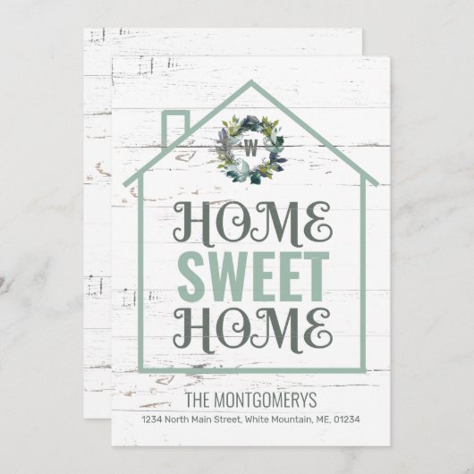 Rustic Home Sweet Home Laurel Wreath Moving Aankondiging (Voorkant / Achterkant)