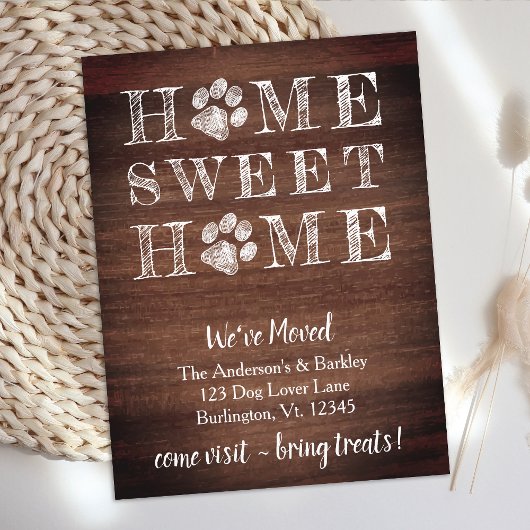 Rustic Home Sweet Home We hebben Dog Pet Moving Aankondigingskaart