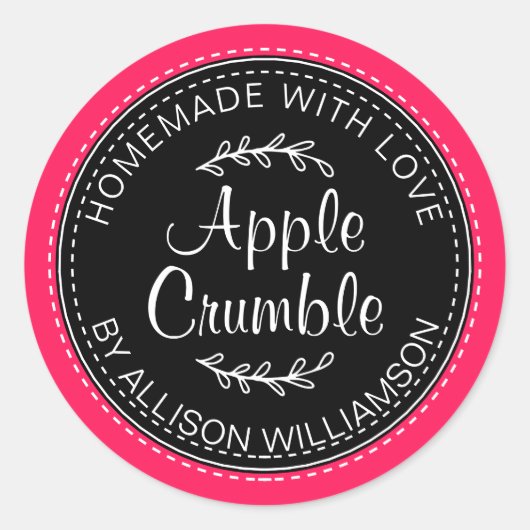 Rustic Homemade Apple Crumble Black & Diva Pink Ronde Sticker (Voorkant)