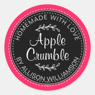 Rustic Homemade Apple Crumble Black & Diva Pink Ronde Sticker