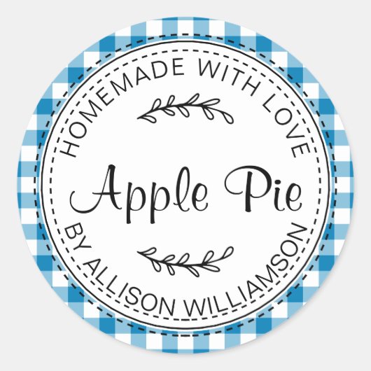Rustic Homemade Apple Pie Blue Check Pattern Ronde Sticker (Voorkant)