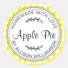 Rustic Homemade Apple Pie Bright Yellow Check Ronde Sticker