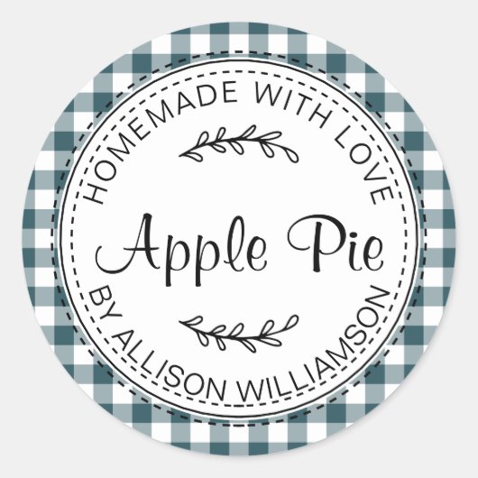 Rustic Homemade Apple Pie Emerald Green Check Ronde Sticker (Voorkant)