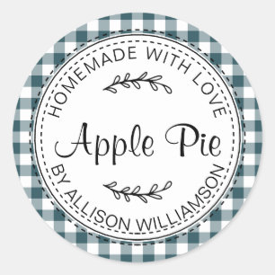 Rustic Homemade Apple Pie Emerald Green Check Ronde Sticker