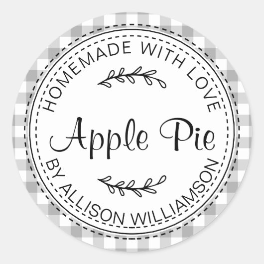 Rustic Homemade Apple Pie Gray Check Ronde Sticker (Voorkant)