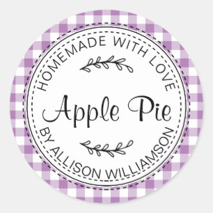 Rustic Homemade Apple Pie Lavender Paarse check Ronde Sticker