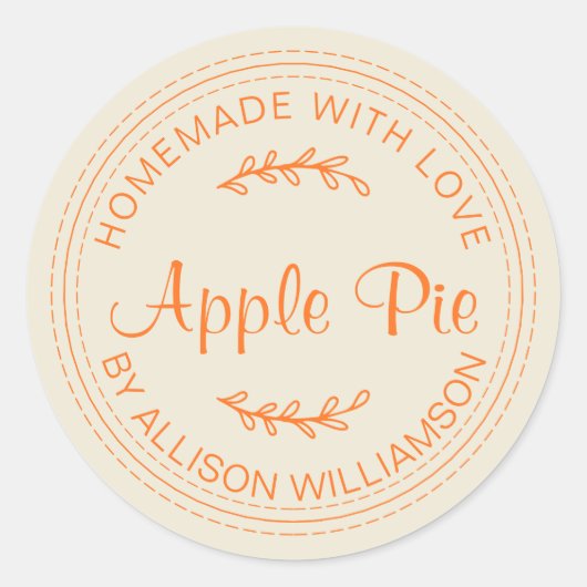 Rustic Homemade Apple Pie Mellow Oranje Script Ronde Sticker (Voorkant)