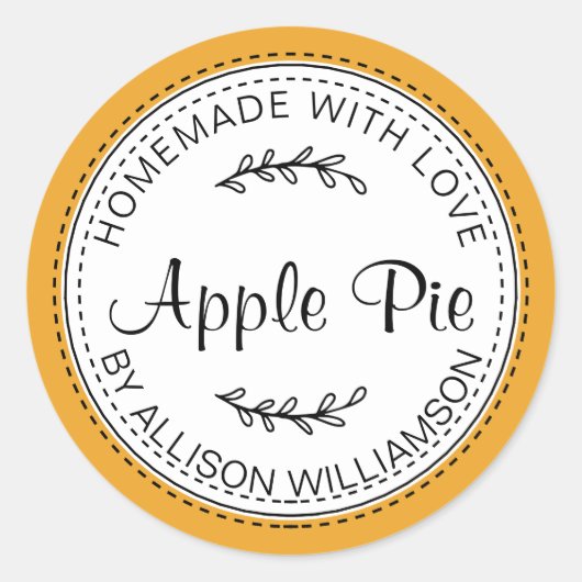 Rustic Homemade Apple Pie Mellow Yellow Ronde Sticker (Voorkant)