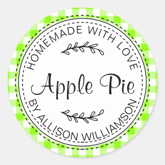 Rustic Homemade Apple Pie Neon Green Check Ronde Sticker (Voorkant)