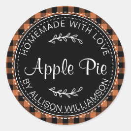 Rustic Homemade Apple Pie Oranje cheque Ronde Sticker