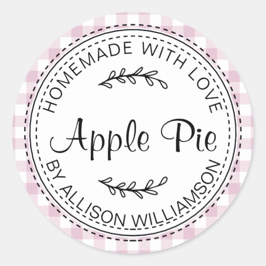 Rustic Homemade Apple Pie Paarse check Ronde Sticker (Voorkant)