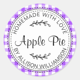 Rustic Homemade Apple Pie Paarse cheque Ronde Sticker