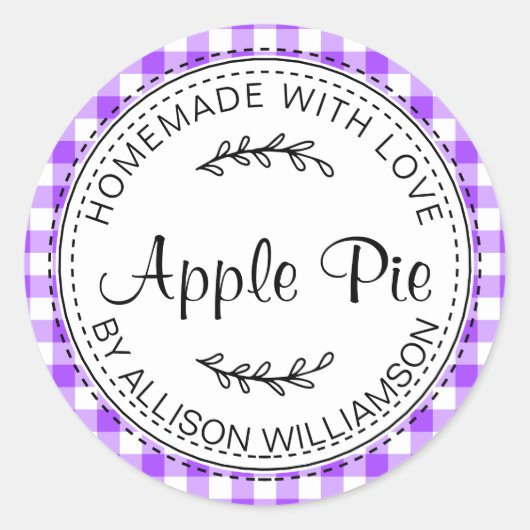 Rustic Homemade Apple Pie Paarse cheque Ronde Sticker (Voorkant)