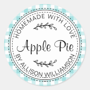 Rustic Homemade Apple Pie Turquoise Blue Check Ronde Sticker