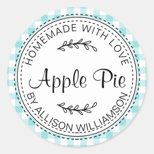 Rustic Homemade Apple Pie Turquoise Blue Check Ronde Sticker (Voorkant)
