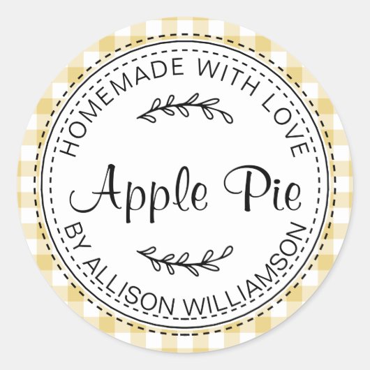 Rustic Homemade Apple Pie Yellow Check Ronde Sticker (Voorkant)