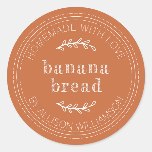 Rustic Homemade Banana Bread Burnt Sinaasappel Ronde Sticker (Voorkant)