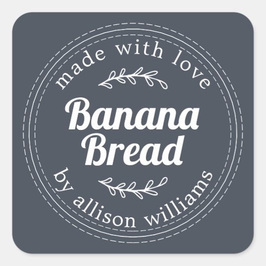Rustic Homemade Banana Bread Dark Blue Vierkante Sticker (Voorkant)