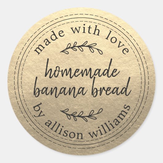 Rustic Homemade Banana Bread Gold Ronde Sticker (Voorkant)