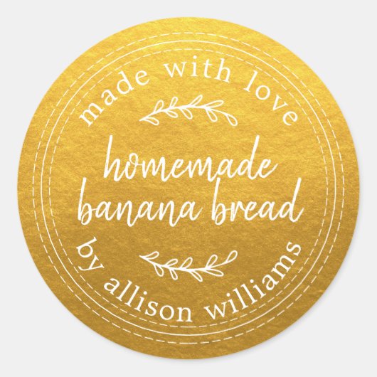 Rustic Homemade Banana Bread Gold Ronde Sticker (Voorkant)