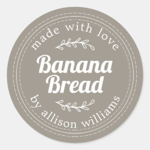 Rustic Homemade Banana Bread Grey Ronde Sticker