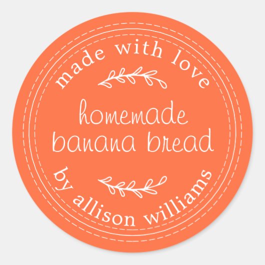 Rustic Homemade Banana Bread Sinaasappel Ronde Sticker (Voorkant)
