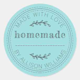 Rustic Homemade Bked Goods Jam Can Turquoise Blue Ronde Sticker