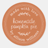 Rustic Homemade Bked Pumpkin Pie Burnt Sinaasappel Ronde Sticker (Voorkant)