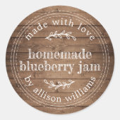 Rustic Homemade Blueberry Jam Barn Wood Ronde Sticker (Voorkant)