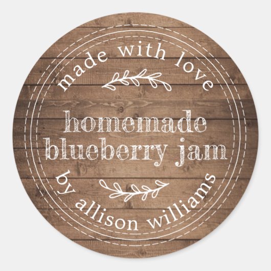 Rustic Homemade Blueberry Jam Barn Wood Ronde Sticker (Voorkant)