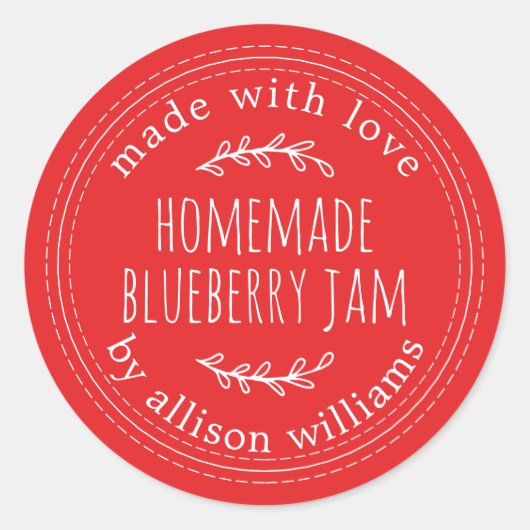 Rustic Homemade Blueberry Jam Canning Bright Red Ronde Sticker (Voorkant)