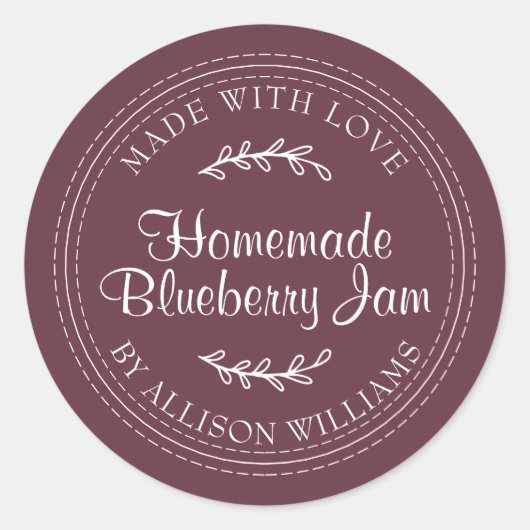 Rustic Homemade Blueberry Jam Canning Burgundy Ronde Sticker (Voorkant)