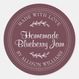 Rustic Homemade Blueberry Jam Canning Burgundy Ronde Sticker
