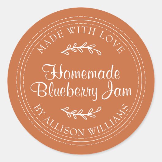 Rustic Homemade Blueberry Jam Canning Burnt Oranje Ronde Sticker (Voorkant)
