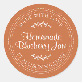 Rustic Homemade Blueberry Jam Canning Burnt Oranje Ronde Sticker