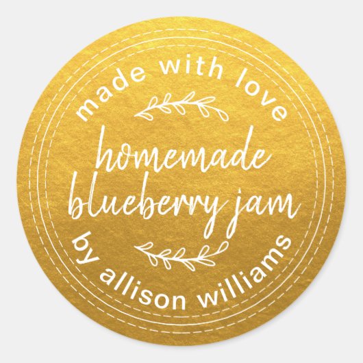 Rustic Homemade Blueberry Jam Canning Gold Ronde Sticker (Voorkant)