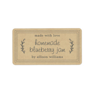 Rustic Homemade Blueberry Jam Canning Kraft Paper Etiket