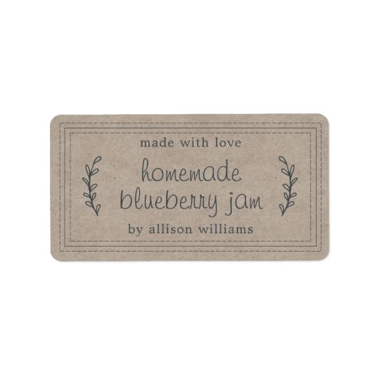 Rustic Homemade Blueberry Jam Canning Kraft Paper Etiket (Voorkant)