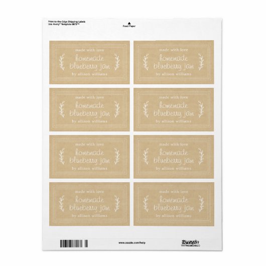 Rustic Homemade Blueberry Jam Canning Kraft Paper Etiket (Full Sheet)