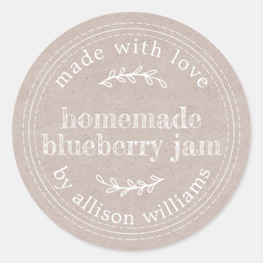 Rustic Homemade Blueberry Jam Canning Kraft Paper Ronde Sticker (Voorkant)