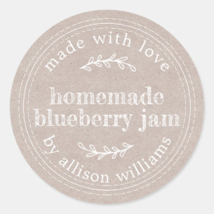 Rustic Homemade Blueberry Jam Canning Kraft Paper Ronde Sticker
