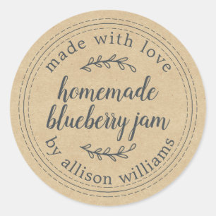 Rustic Homemade Blueberry Jam Canning Kraft Paper Ronde Sticker