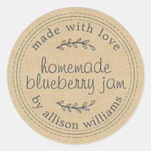Rustic Homemade Blueberry Jam Canning Kraft Paper Ronde Sticker
