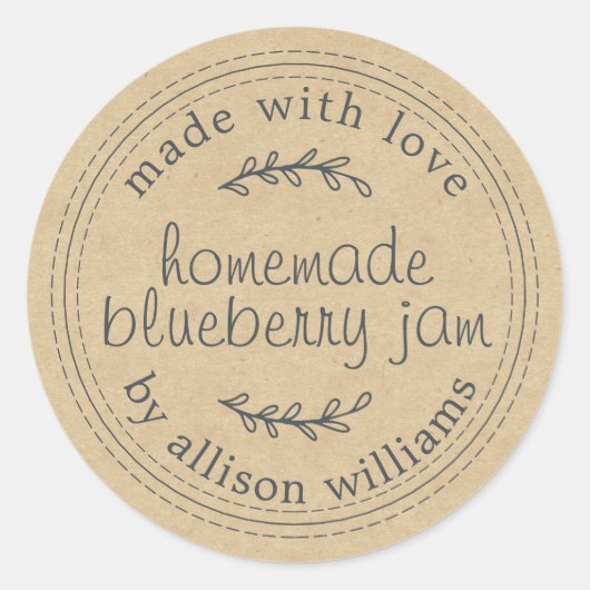 Rustic Homemade Blueberry Jam Canning Kraft Paper Ronde Sticker (Voorkant)