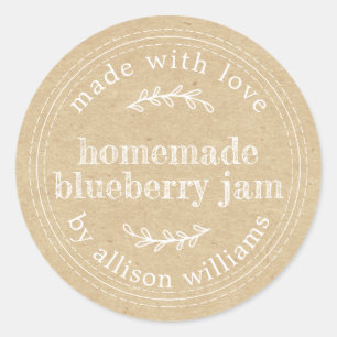 Rustic Homemade Blueberry Jam Canning Kraft Paper Ronde Sticker