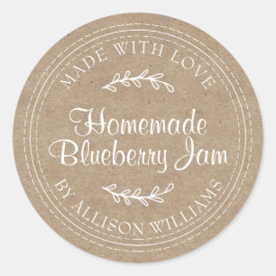 Rustic Homemade Blueberry Jam Canning Kraft Paper Ronde Sticker