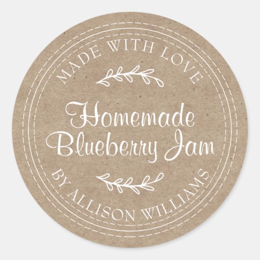 Rustic Homemade Blueberry Jam Canning Kraft Paper Ronde Sticker (Voorkant)